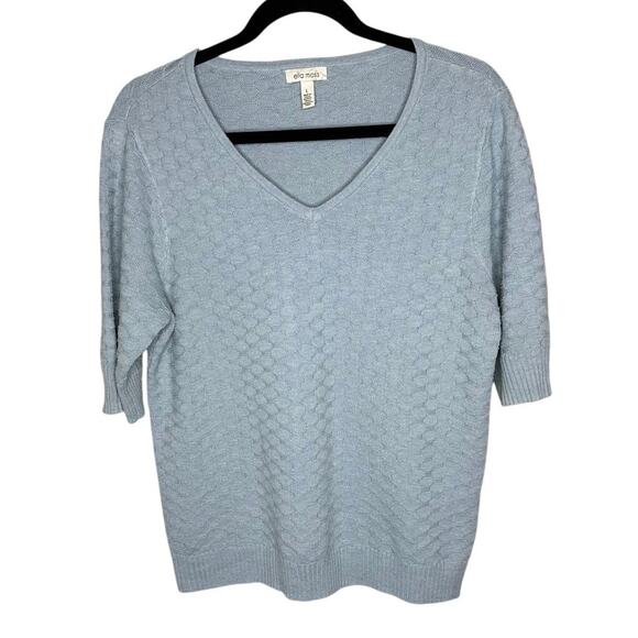 Ella Moss Light Blue Chunky Knit V-Neck Sweater Short Sleeve Winter Casual Large - Picture 1 of 6
